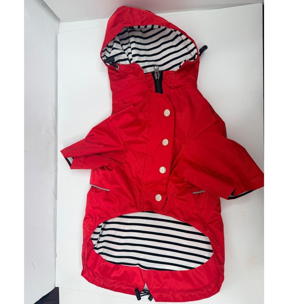 Dog Raincoat Medium Waterproof Red Hooded Jacket Reflective Lined Pet Coat